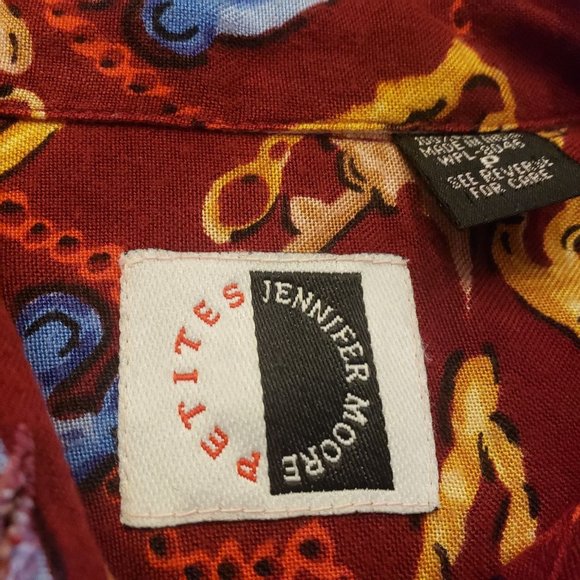 JENNIFER MOORE PETITES SIZE SMALL LONG SLEEVE BUTTON DOWN JEWELS PRINT RED - Picture 3 of 13